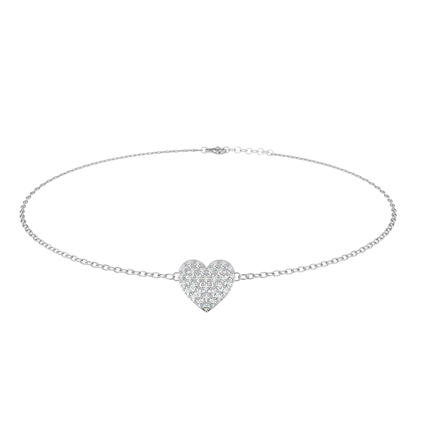 Vintage Round Cut Diamond Heart Shape Prong Set Cluster Handcrafted Dainty Party Wear Charm Bracelet