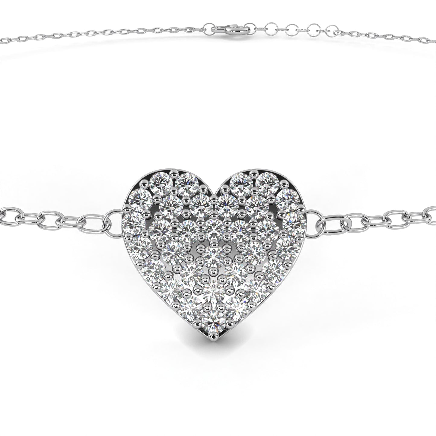 Vintage Round Cut Diamond Heart Shape Prong Set Cluster Handcrafted Dainty Party Wear Charm Bracelet