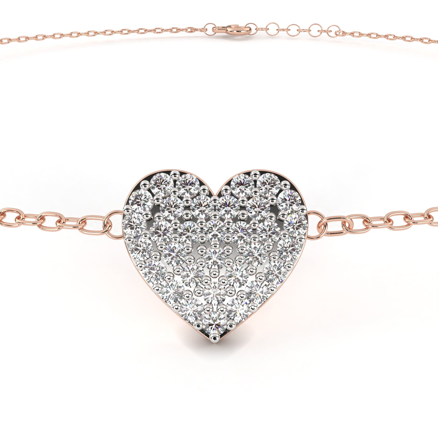 Vintage Round Cut Diamond Heart Shape Prong Set Cluster Handcrafted Dainty Party Wear Charm Bracelet
