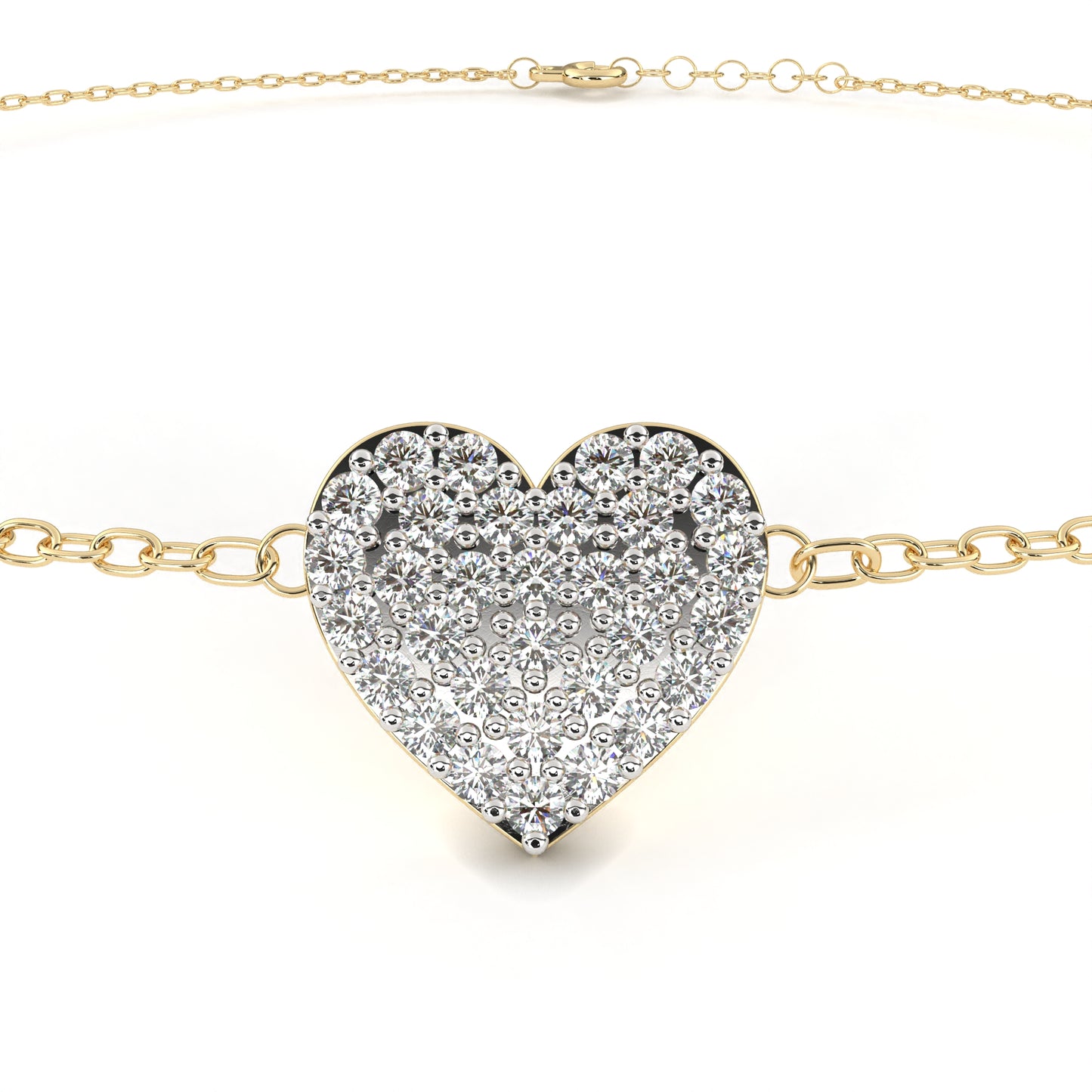 Vintage Round Cut Diamond Heart Shape Prong Set Cluster Handcrafted Dainty Party Wear Charm Bracelet