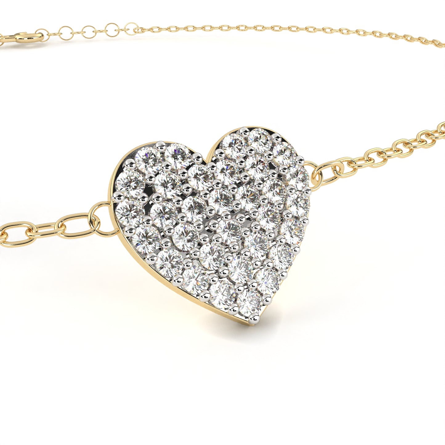 Vintage Round Cut Diamond Heart Shape Prong Set Cluster Handcrafted Dainty Party Wear Charm Bracelet