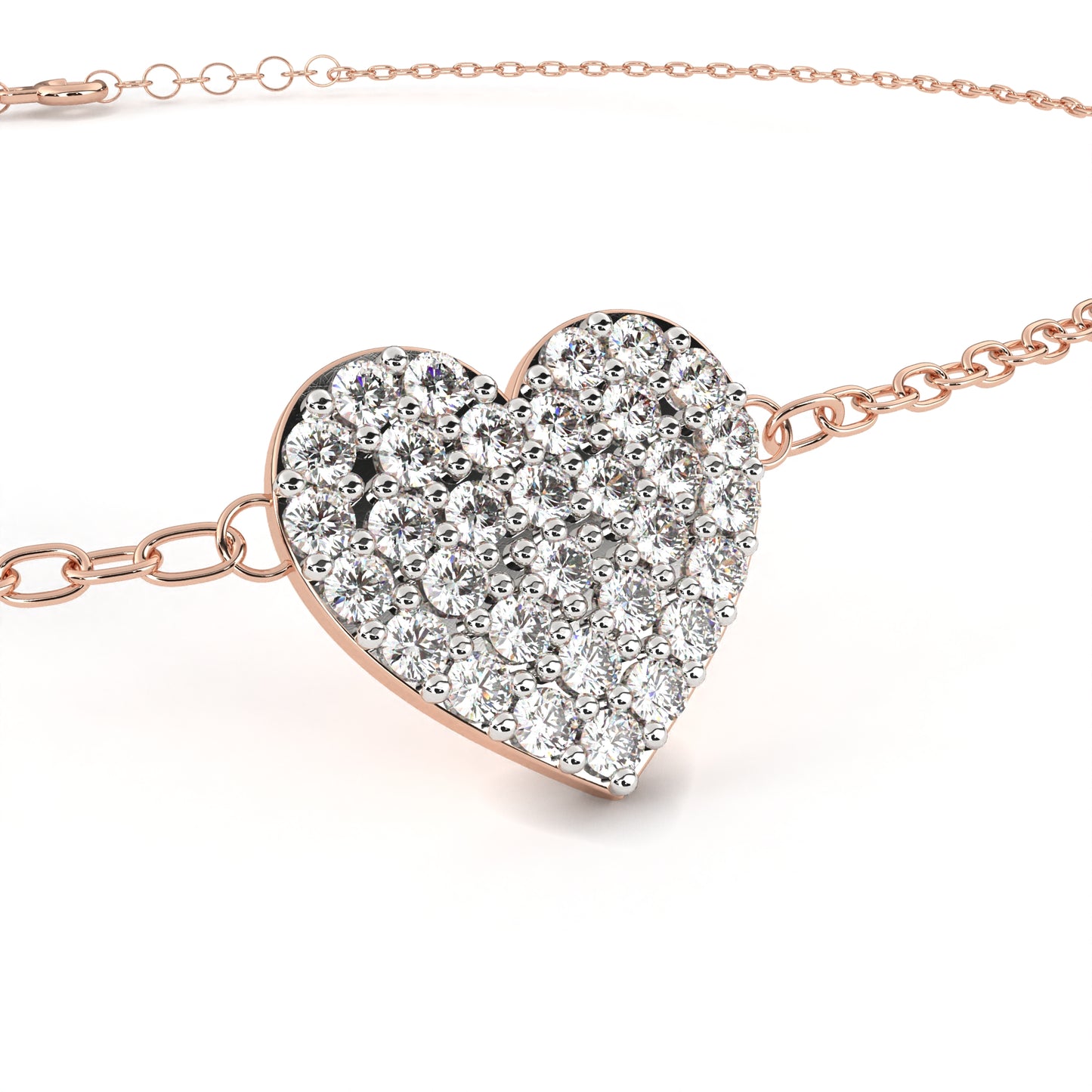 Vintage Round Cut Diamond Heart Shape Prong Set Cluster Handcrafted Dainty Party Wear Charm Bracelet
