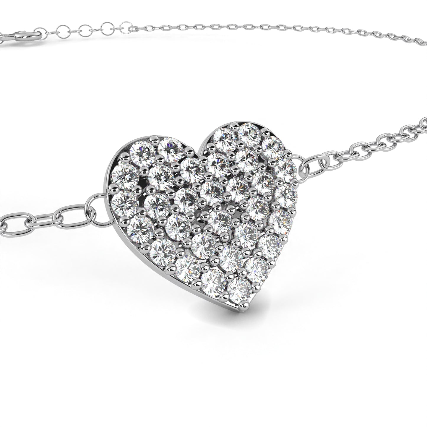Vintage Round Cut Diamond Heart Shape Prong Set Cluster Handcrafted Dainty Party Wear Charm Bracelet