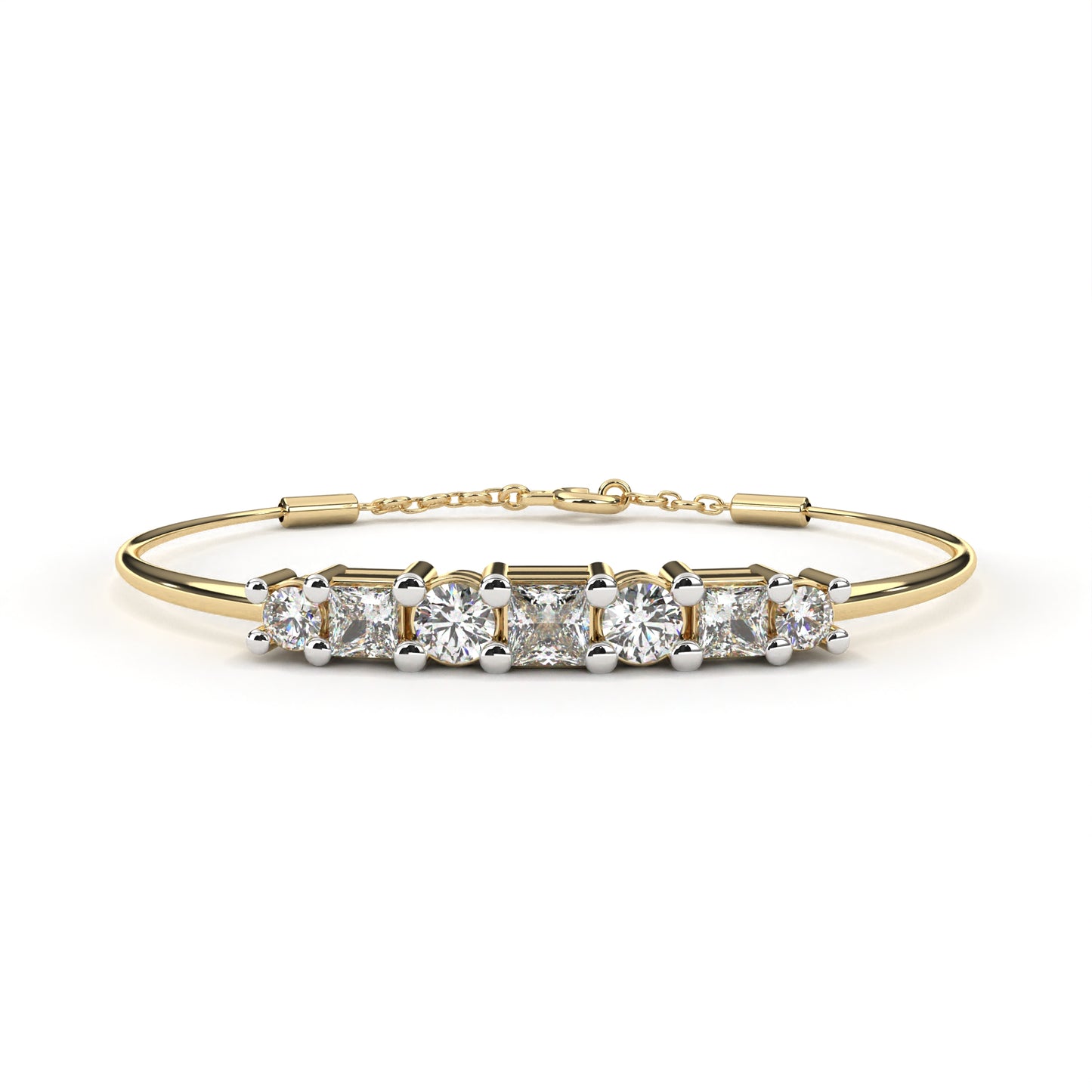 Round And Princess Cut Diamond Dainty Minimalist Perfect Stunning 7 Stone Wedding Bangle Bracelet Gift For Her