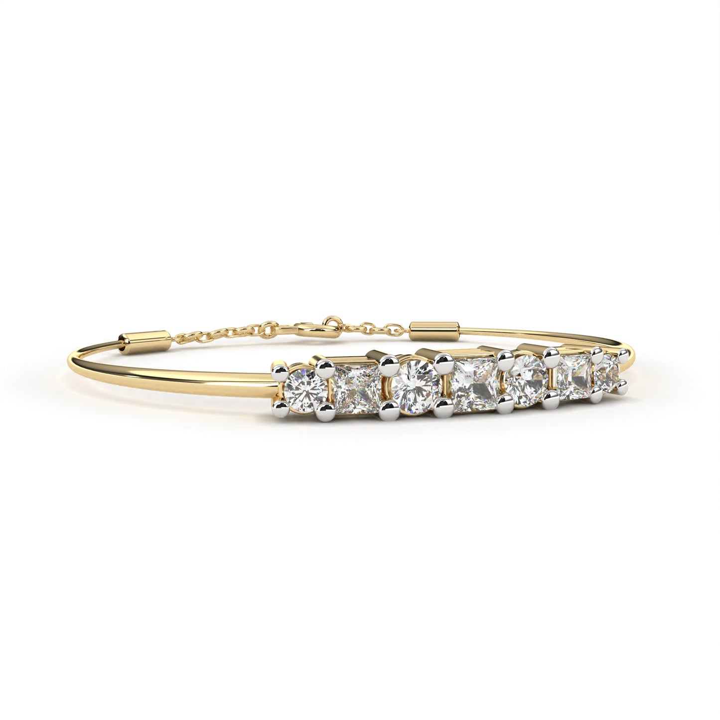Round And Princess Cut Diamond Dainty Minimalist Perfect Stunning 7 Stone Wedding Bangle Bracelet Gift For Her
