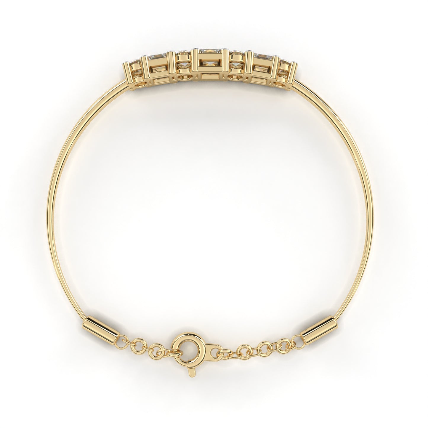 Round And Princess Cut Diamond Dainty Minimalist Perfect Stunning 7 Stone Wedding Bangle Bracelet Gift For Her