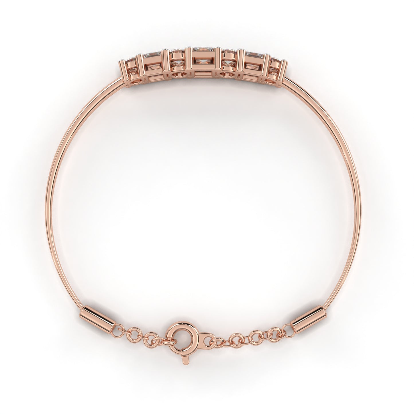 Round And Princess Cut Diamond Dainty Minimalist Perfect Stunning 7 Stone Wedding Bangle Bracelet Gift For Her