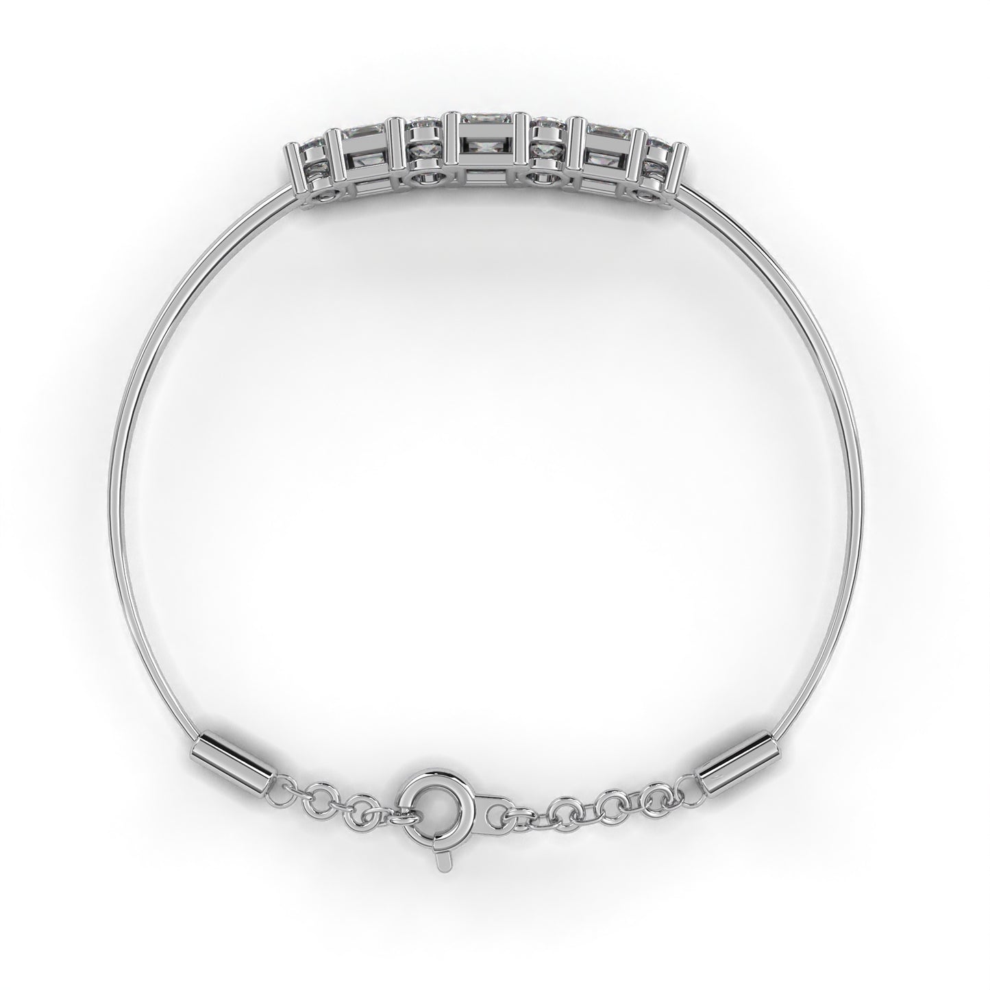 Round And Princess Cut Diamond Dainty Minimalist Perfect Stunning 7 Stone Wedding Bangle Bracelet Gift For Her