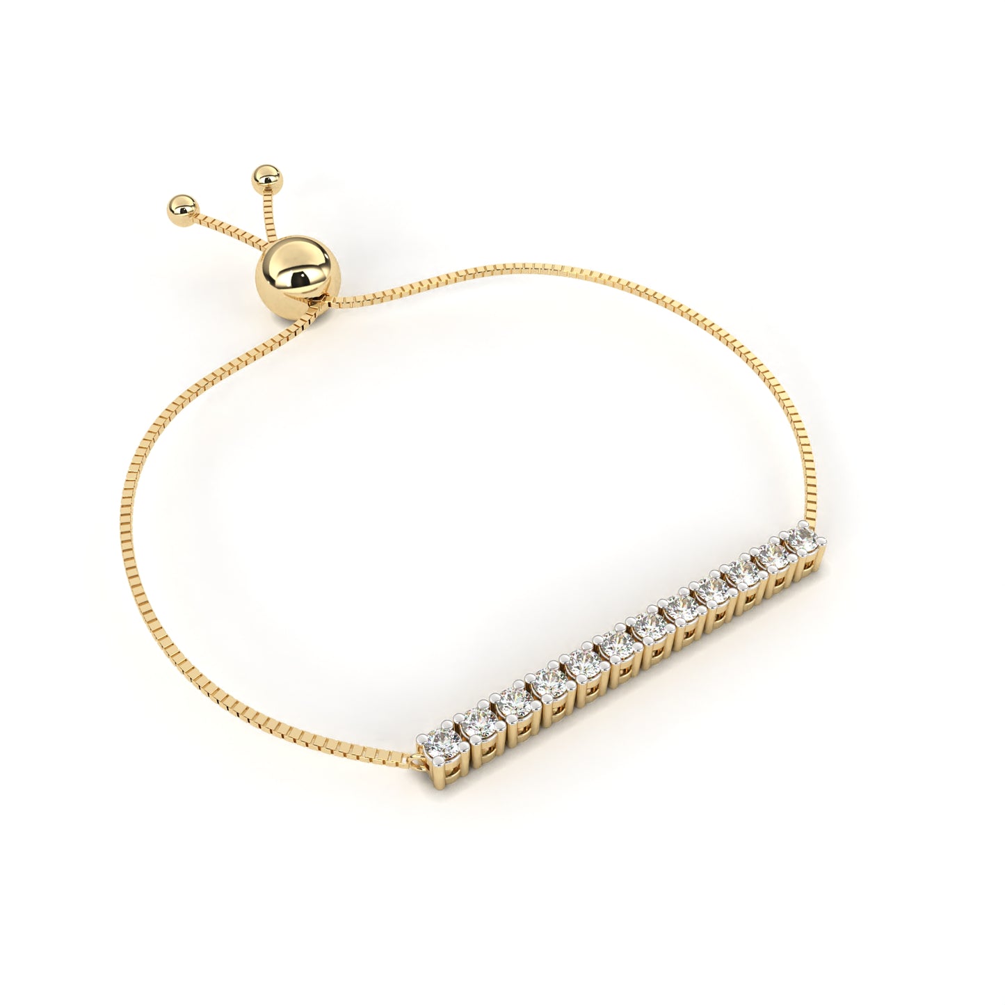 14K Yellow Gold Round Cut Lab Grown Diamond Channel Set Dainty Cluster Party Wear Bracelet