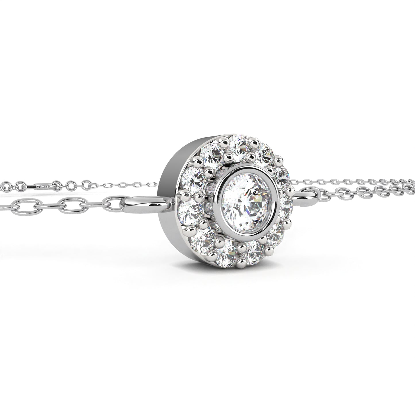 Round Cut Diamond Minimalist Elegant Halo Style Cluster Solitaire Prong Set Charm Bracelet For Gift