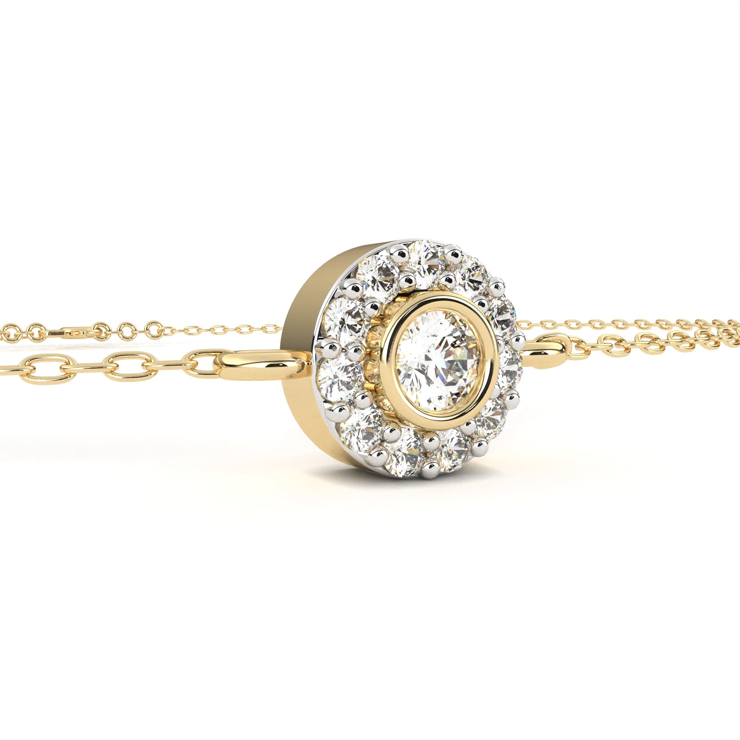 Round Cut Diamond Minimalist Elegant Halo Style Cluster Solitaire Prong Set Charm Bracelet For Gift