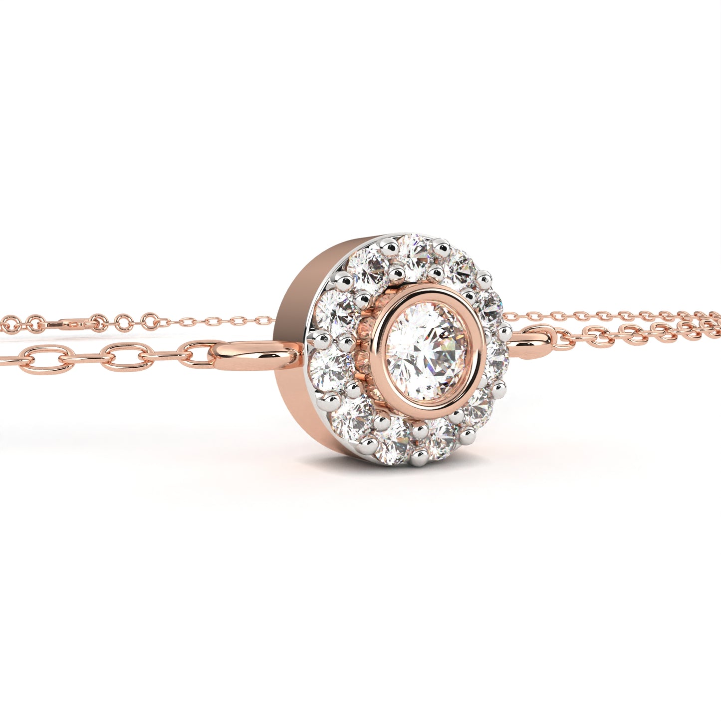 Round Cut Diamond Minimalist Elegant Halo Style Cluster Solitaire Prong Set Charm Bracelet For Gift