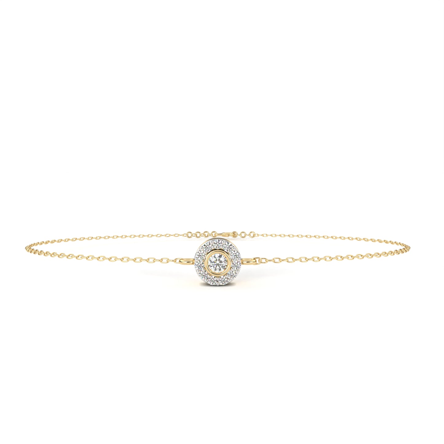 Round Cut Diamond Minimalist Elegant Halo Style Cluster Solitaire Prong Set Charm Bracelet For Gift