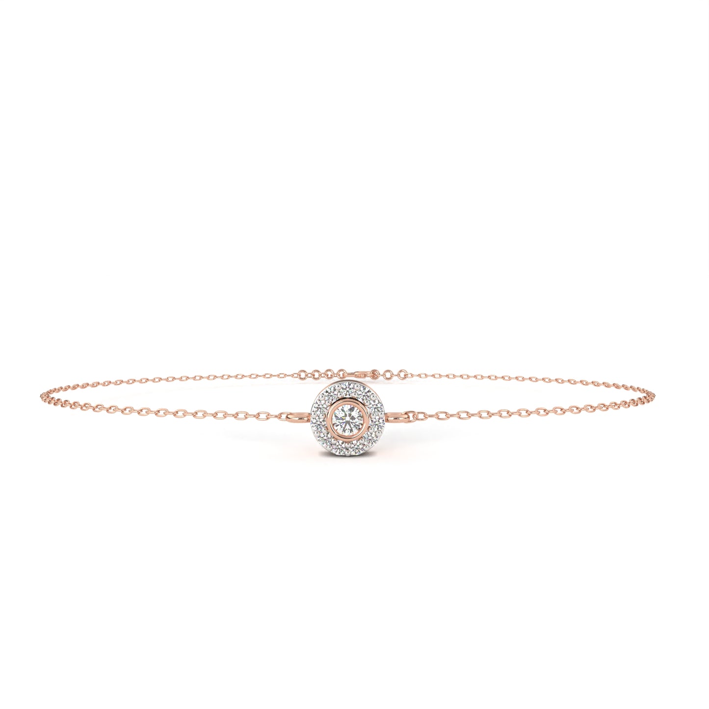 Round Cut Diamond Minimalist Elegant Halo Style Cluster Solitaire Prong Set Charm Bracelet For Gift