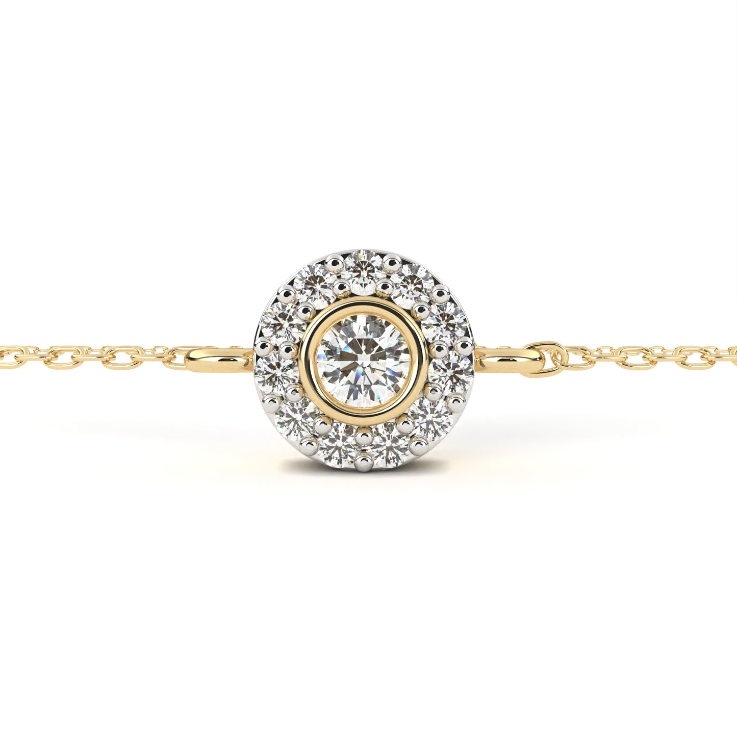 Round Cut Diamond Minimalist Elegant Halo Style Cluster Solitaire Prong Set Charm Bracelet For Gift