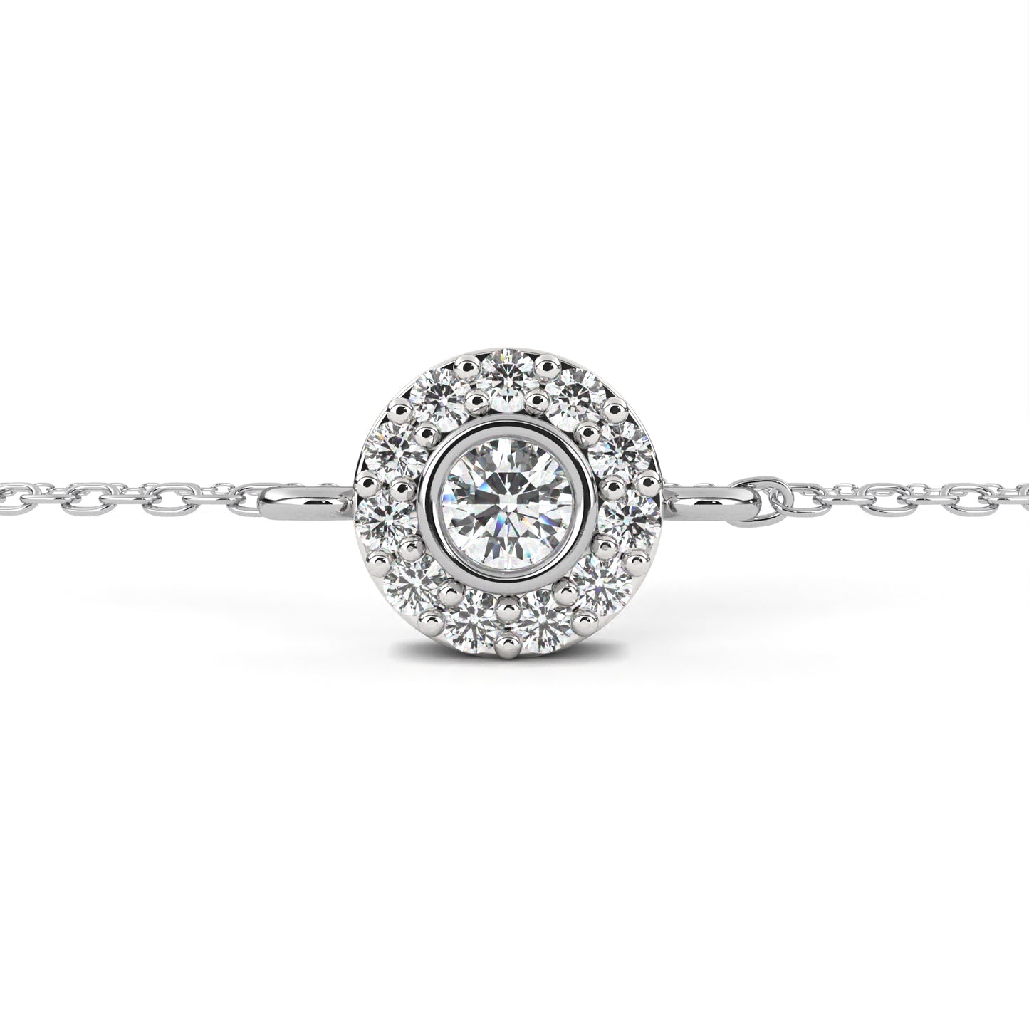 Round Cut Diamond Minimalist Elegant Halo Style Cluster Solitaire Prong Set Charm Bracelet For Gift
