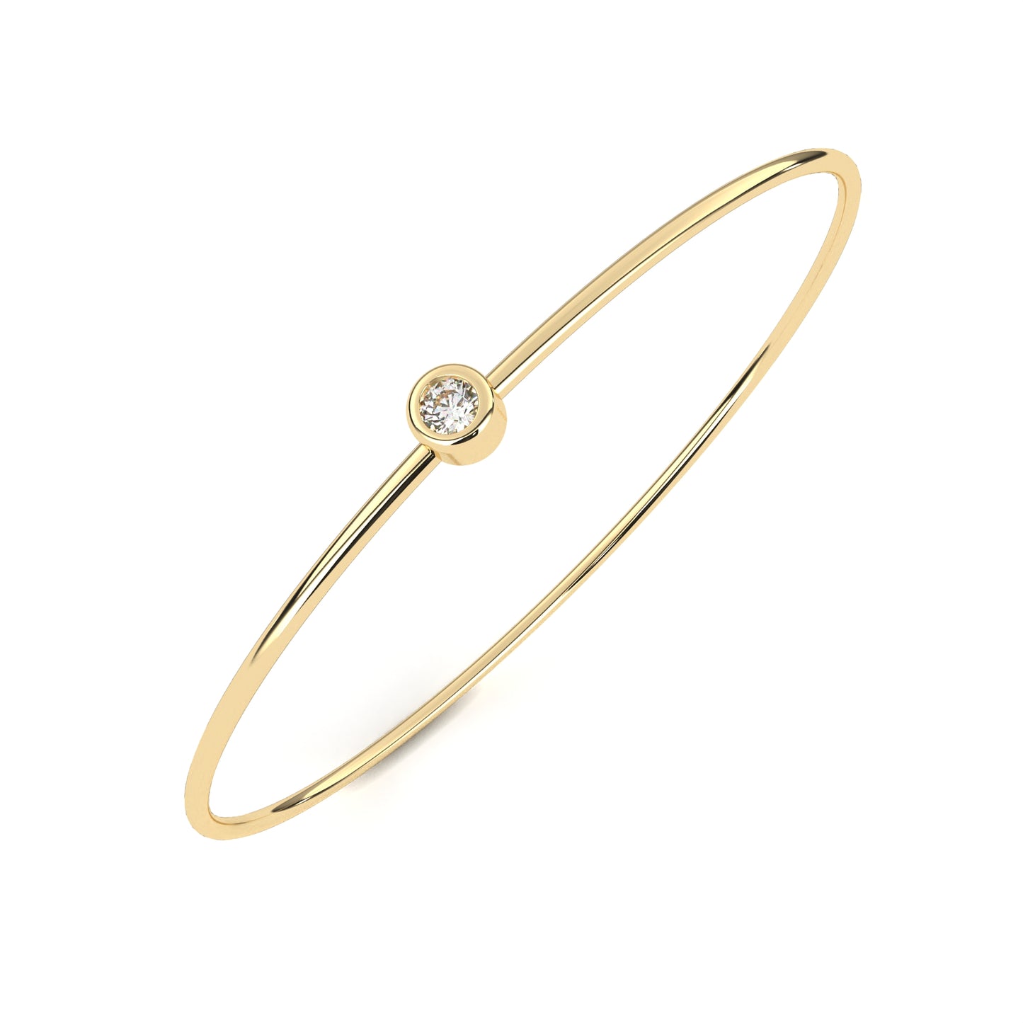 Round Cut Diamond Bezel Set Dainty Solitaire Simple Unique Handmade Bangle Bracelet For Gift