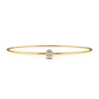 Round Cut Diamond Bezel Set Dainty Solitaire Simple Unique Handmade Bangle Bracelet For Gift