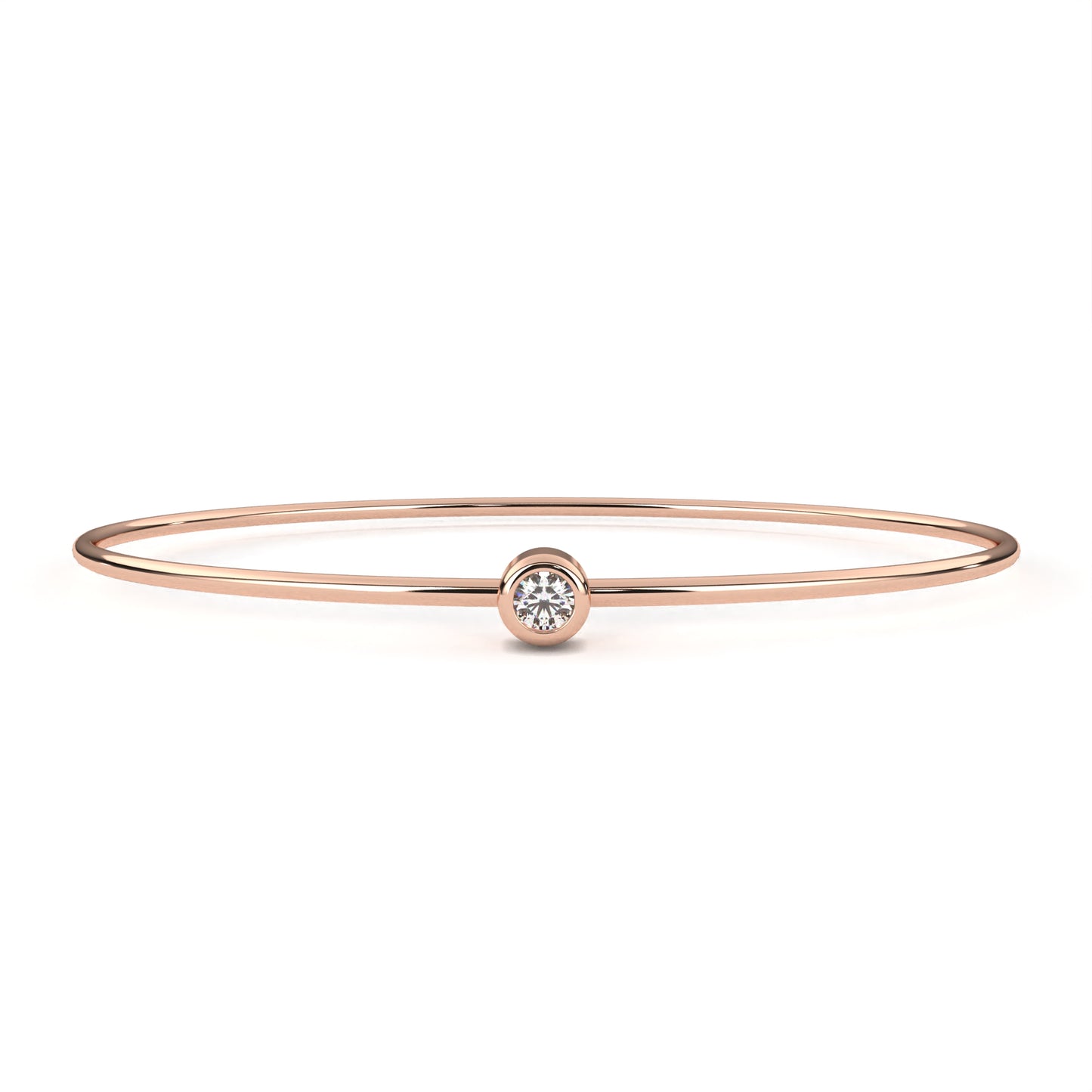 Round Cut Diamond Bezel Set Dainty Solitaire Simple Unique Handmade Bangle Bracelet For Gift
