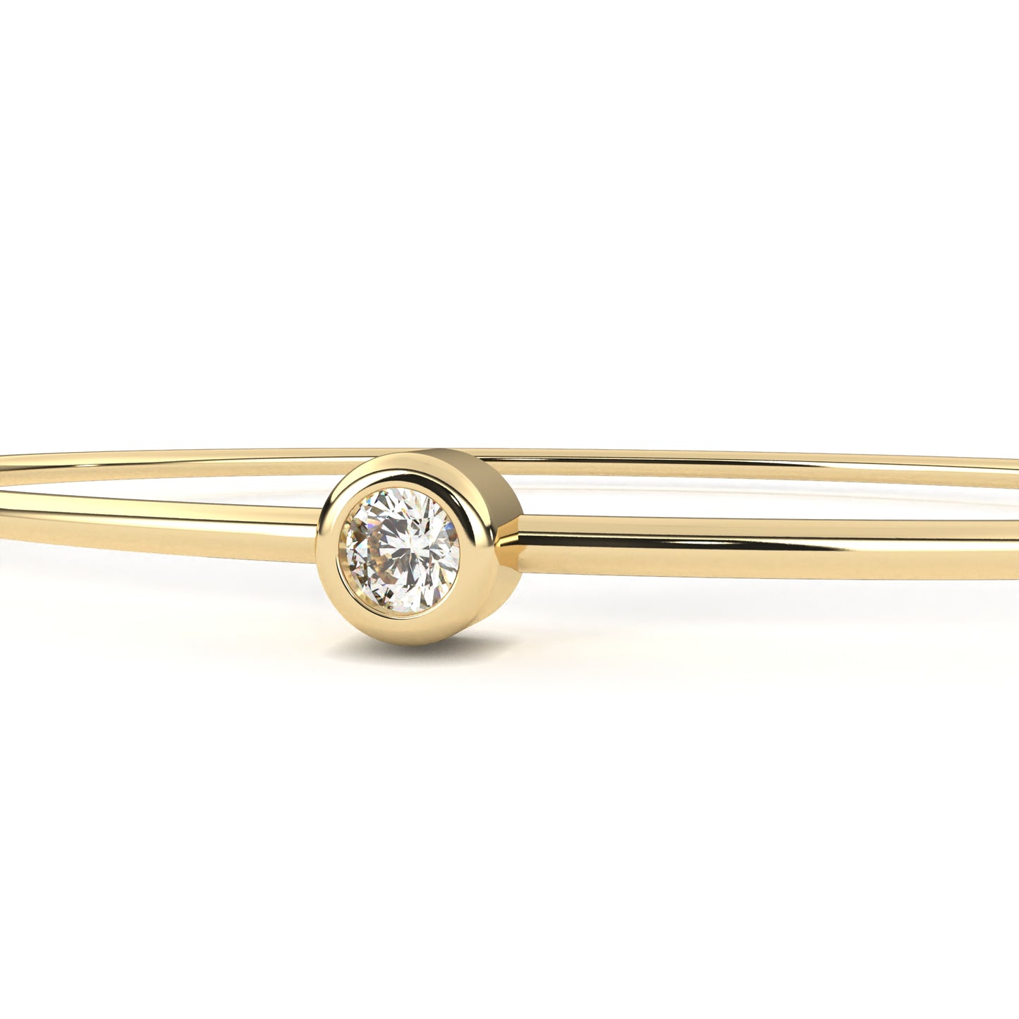 Round Cut Diamond Bezel Set Dainty Solitaire Simple Unique Handmade Bangle Bracelet For Gift