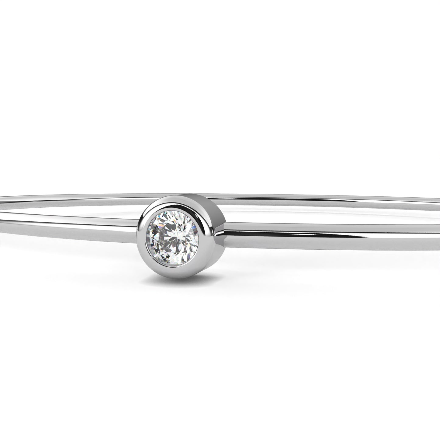 Round Cut Diamond Bezel Set Dainty Solitaire Simple Unique Handmade Bangle Bracelet For Gift