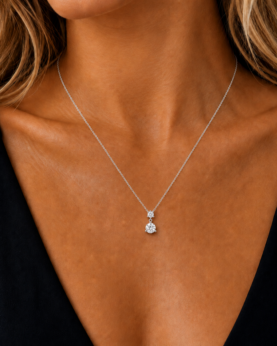 Two Round Solitaire Prong Set Lab Grown Rose Gold Diamond Pendant - HIGHCARAT DIAMONDS