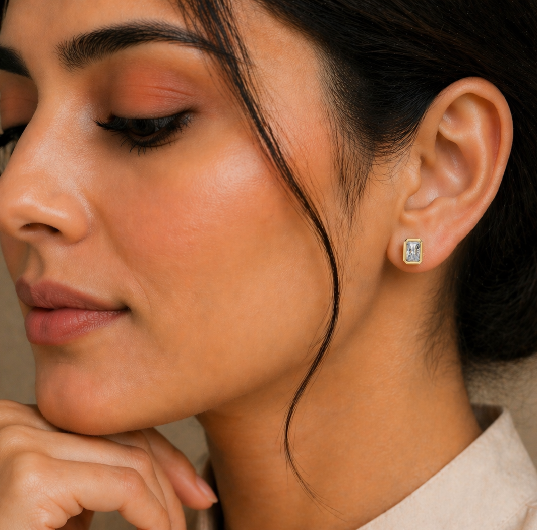 Unique 1.00CT Radiant Cut Lab Grown Diamond Vintage Handmade Bezel Set Stud Earring Gift For Her - HIGHCARAT DIAMONDS #wearthelook
