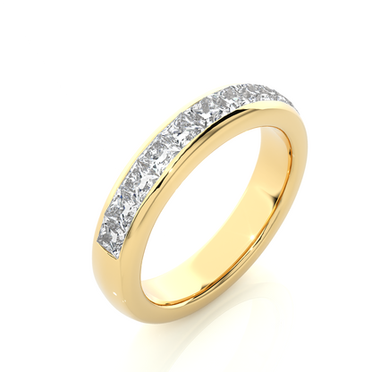Princess Cut Half Eternity Band In 18K Solid Gold Elegant And Timeless Ring For Her