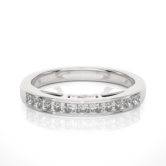 Labgrown Princess Cut Gold Half Eternity Band Ring 14K Solid Gold Stackable Band for Women's