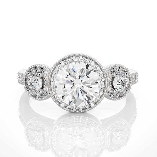 Round Cut Three Stone 14k Yellow Gold  Lab Grown  Diamond High Quality Certified Trilogy Diamond Ring