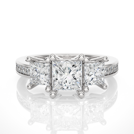 14K Solid Gold princess cut 2.20 Ct  Lab grown three stone Ring For Her