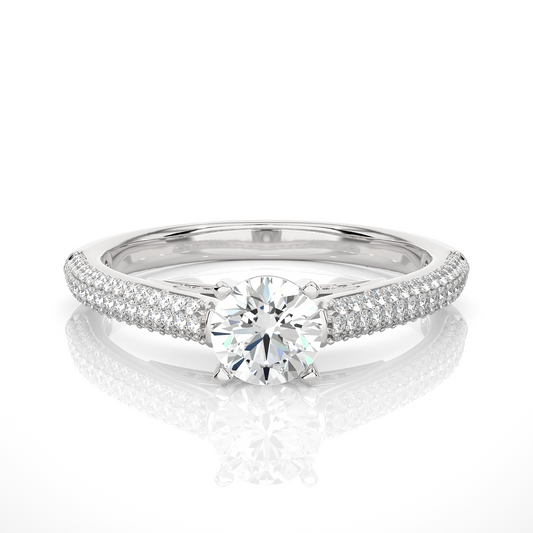 5.70 Ct Round Shaped Lab Grown  Diamond 18k Solid Gold With Side Stone Stunning Engagement Ring For Her