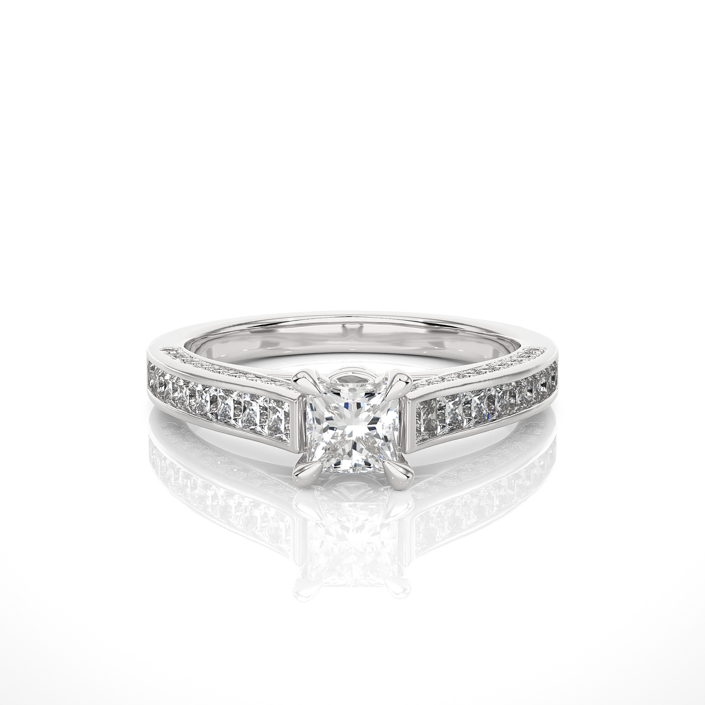 1.28 Carat Princess Cut Lab grown Diamond 10K/14K/18K Wedding Ring, Round Cut Side Stone Lab grown diamond For Her