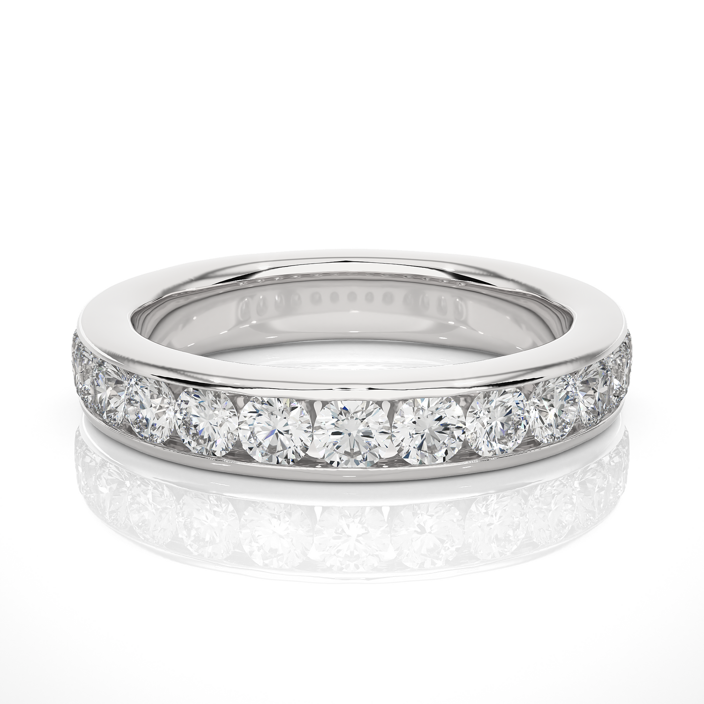 Channel Set Round Cut Diamond Half Eternity Band Perfect Gift For Her In 14K Solid Gold