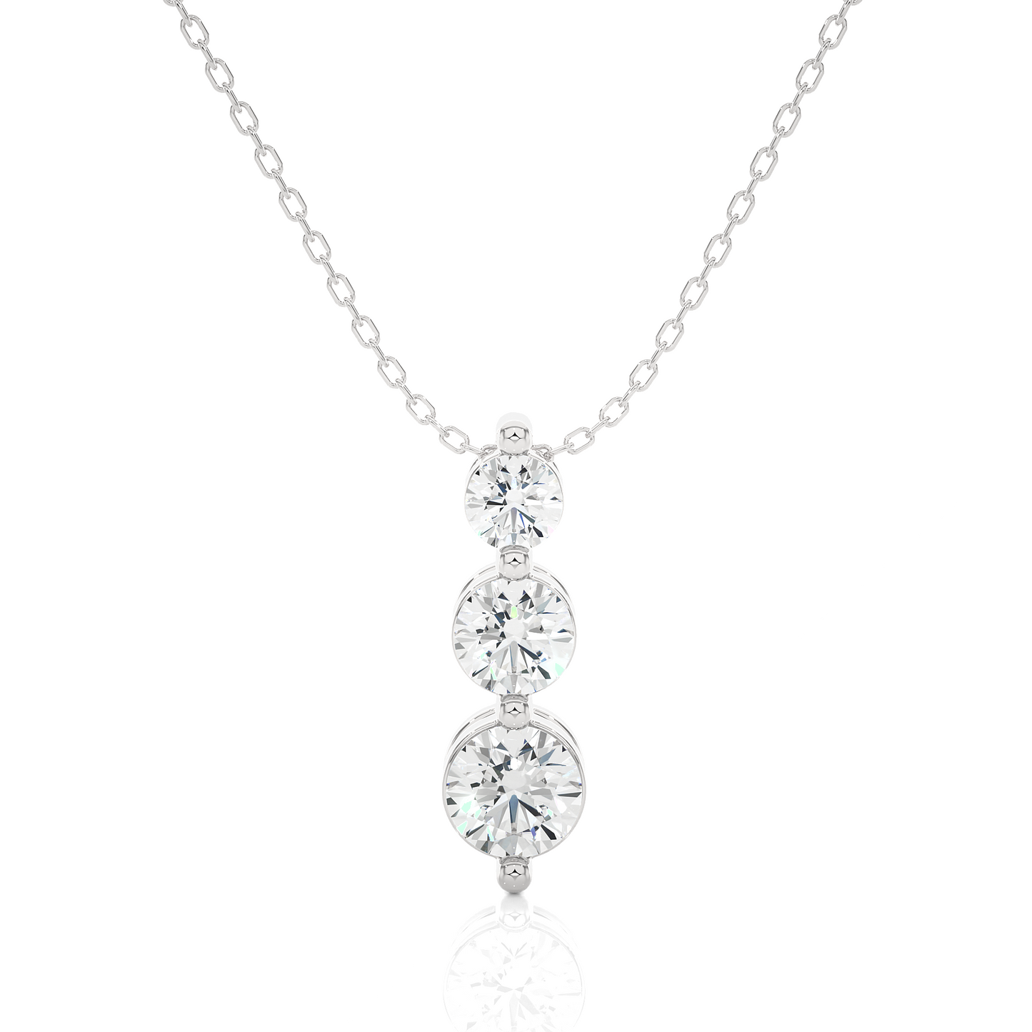 Unique Bezel Set Diamond Pendant Three Stone Round Lab Grown Necklace In 18K Solid Gold