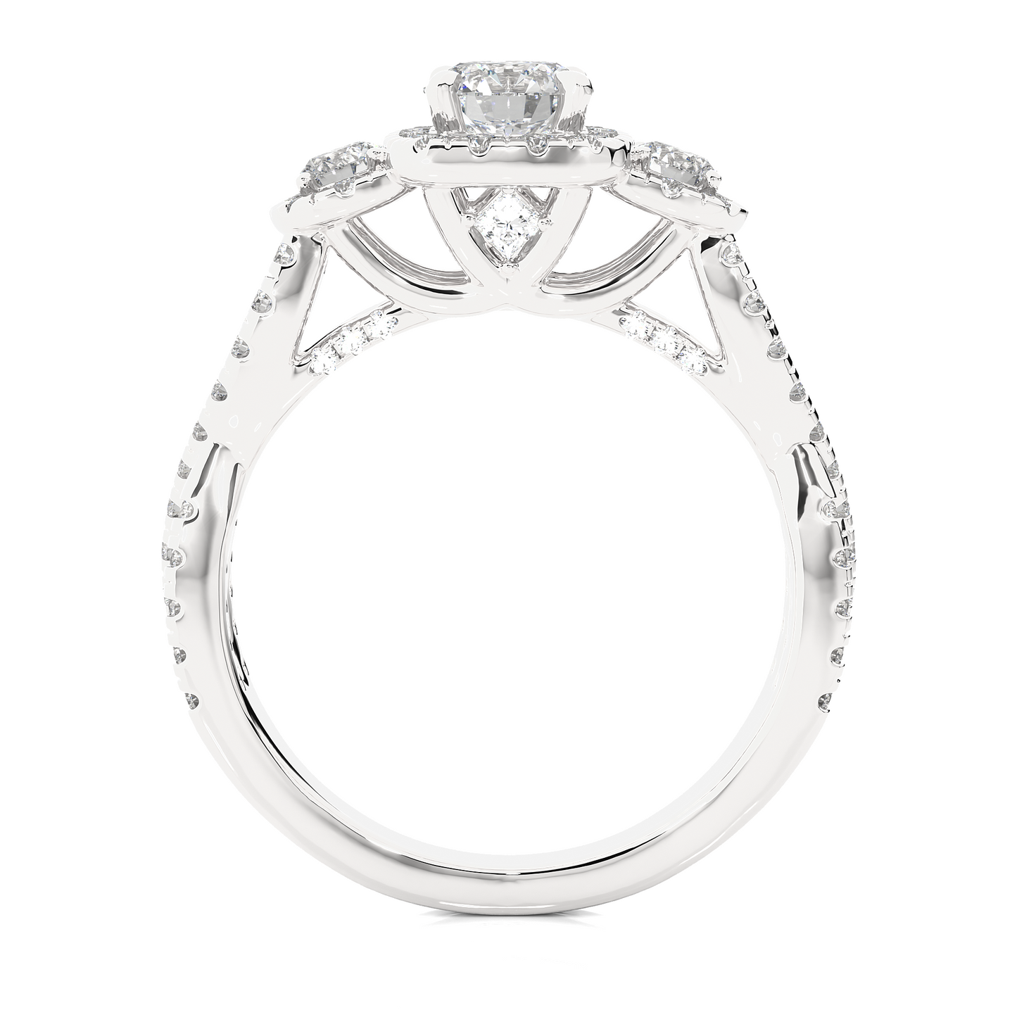 1.35 CT Lab-Grown Three Stones And also attached Pave and Side Stones Ethical Choice Women Diamond Ring