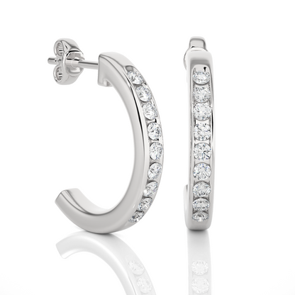 14K Solid Gold Half Hoop Diamond Earrings For Women's Perfect Gift Of Timeless Elegance