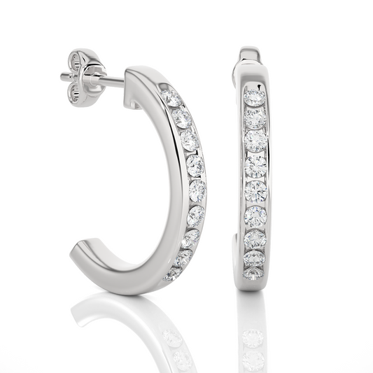 14K Solid Gold Half Hoop Diamond Earrings For Women's Perfect Gift Of Timeless Elegance