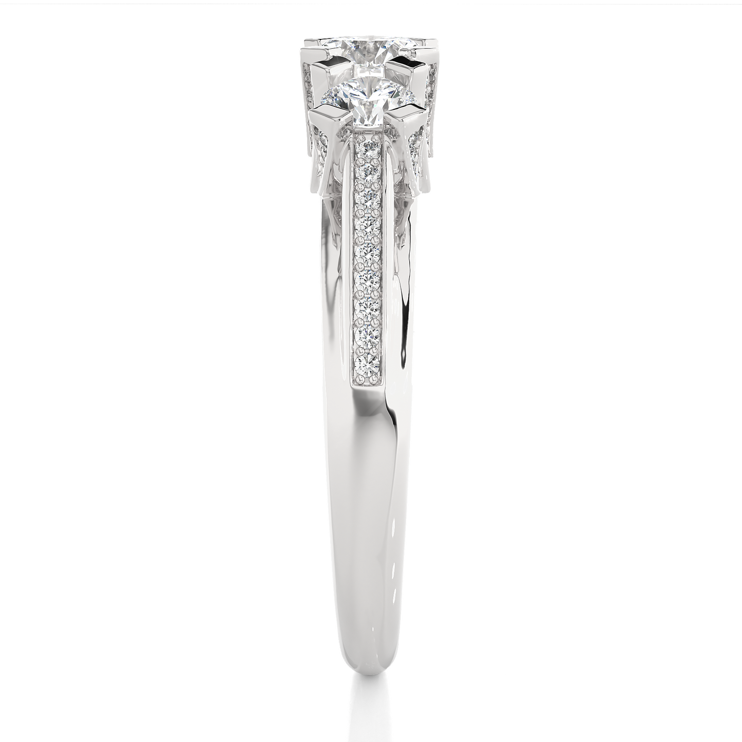 1.19 Ct Round Cut Lab grown Diamond Ring Three stone And Pave and Side Stone wedding Ring For Her