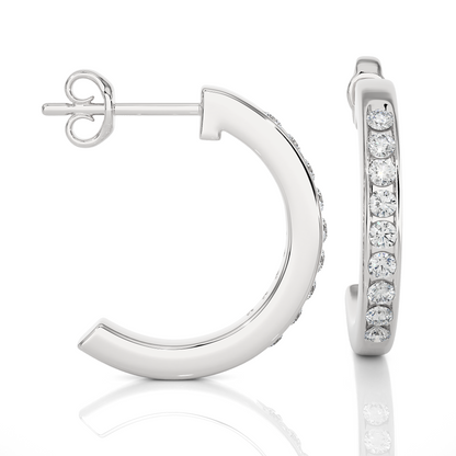14K Solid Gold Half Hoop Diamond Earrings For Women's Perfect Gift Of Timeless Elegance