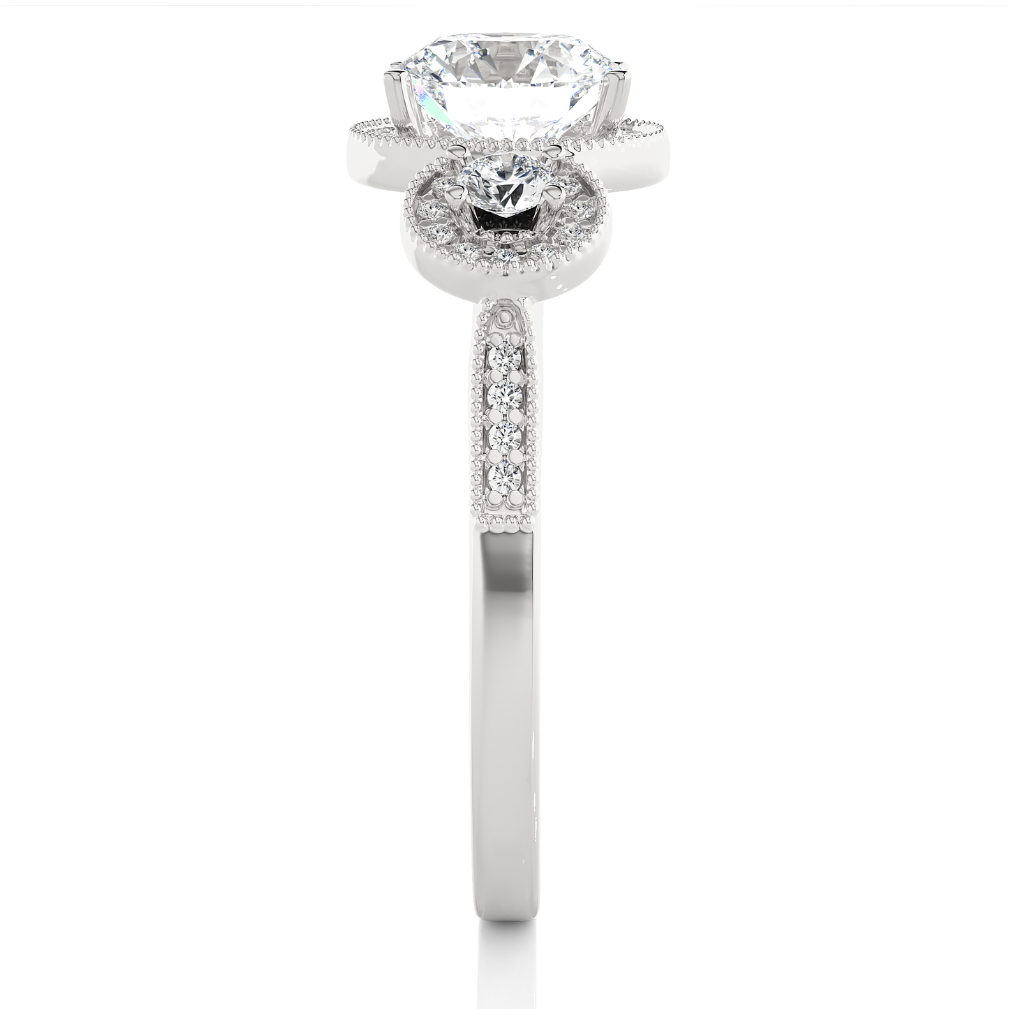 Round Cut Three Stone 14k Yellow Gold  Lab Grown  Diamond High Quality Certified Trilogy Diamond Ring