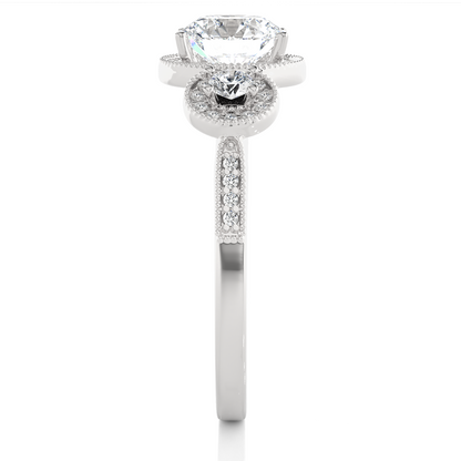 Round Cut Three Stone 14k Yellow Gold  Lab Grown  Diamond High Quality Certified Trilogy Diamond Ring