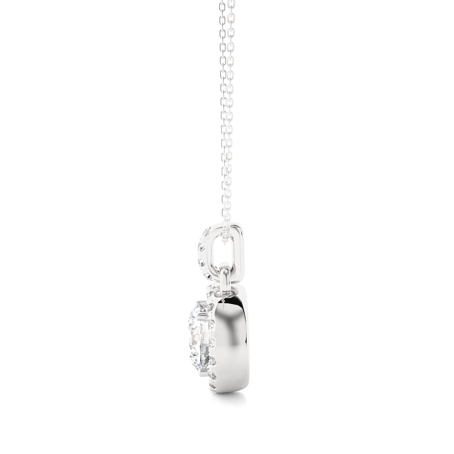 Halo Round Cut Diamond Pendant Necklace in 14k Solid Gold with Labgrown Diamond Accent