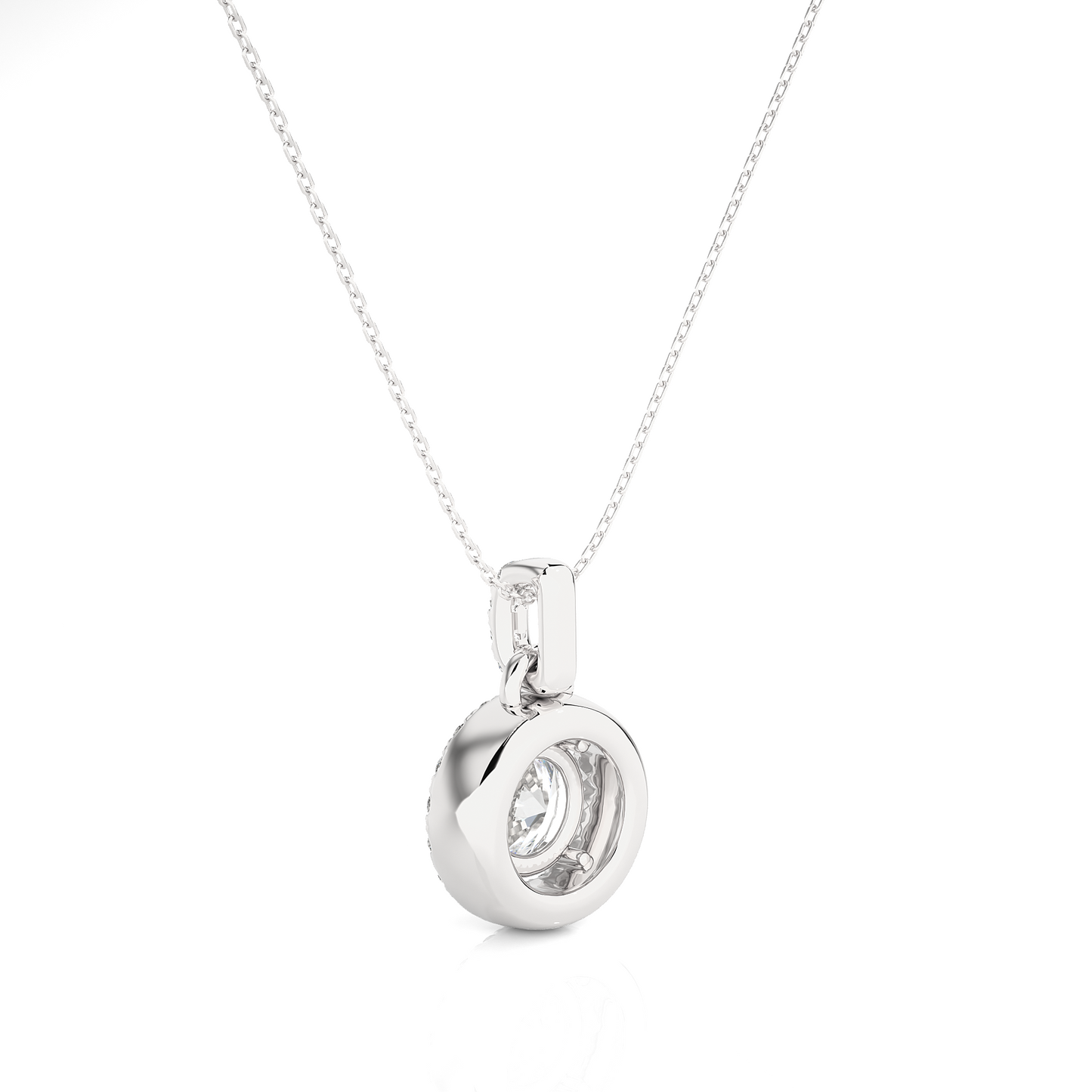 Halo Round Cut Diamond Pendant Necklace in 14k Solid Gold with Labgrown Diamond Accent