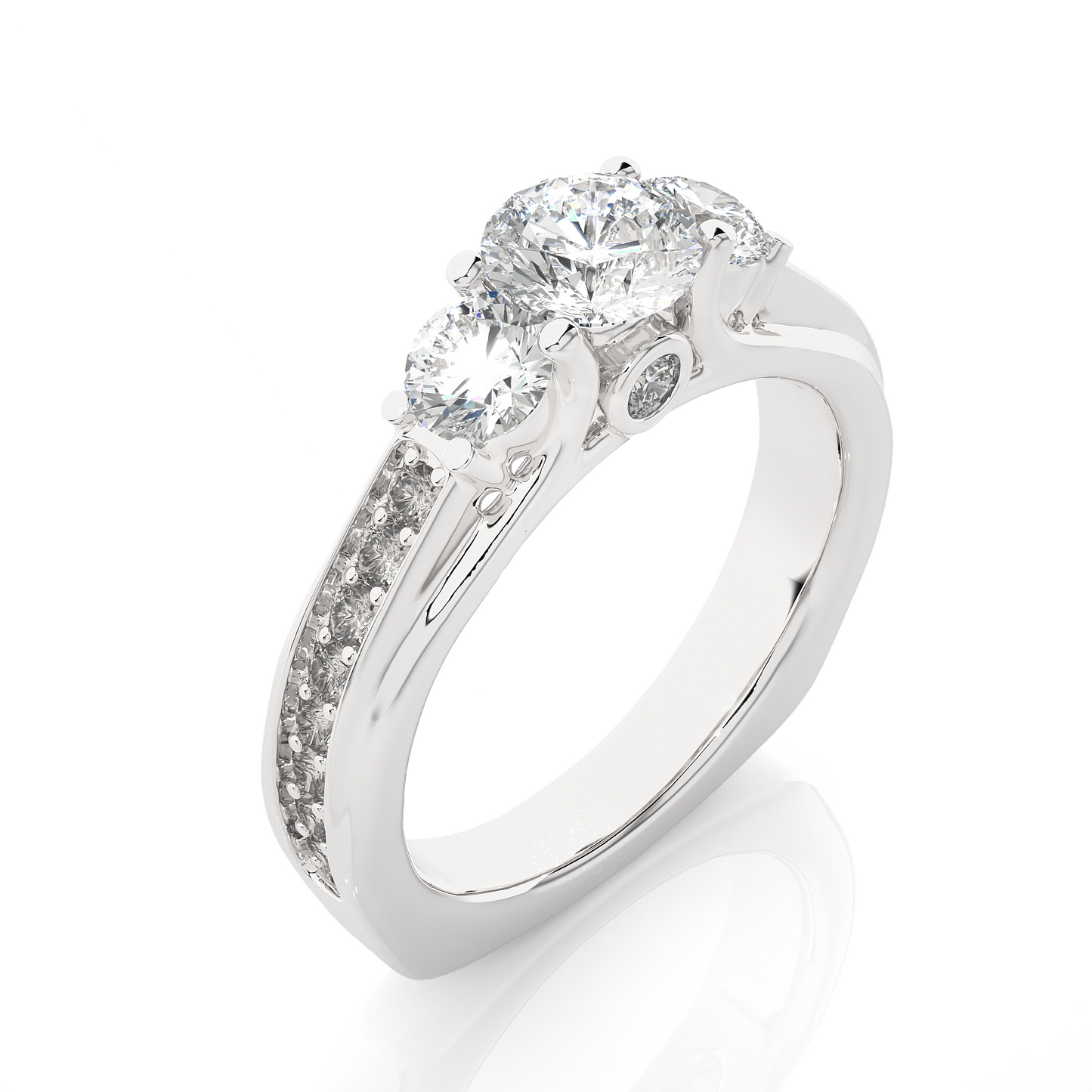 1.70 CT Three Stone And Pave and Side Stones Wedding Lab Grown Diamond Ring , Accented Best Gift For Her