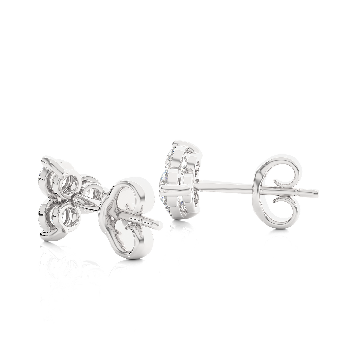 3 Stone Round Diamond Stud Earrings 14K Solid Gold Colorless Natural And Lab Diamond Earring