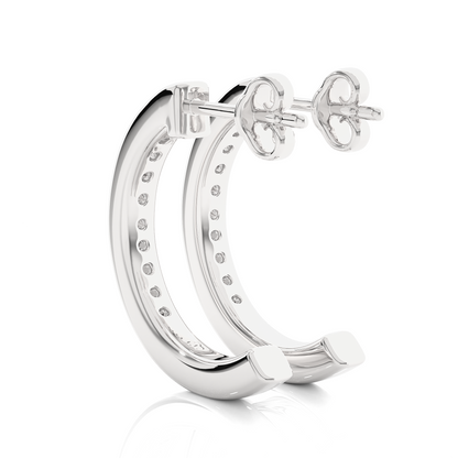 14K Solid Gold Half Hoop Diamond Earrings For Women's Perfect Gift Of Timeless Elegance