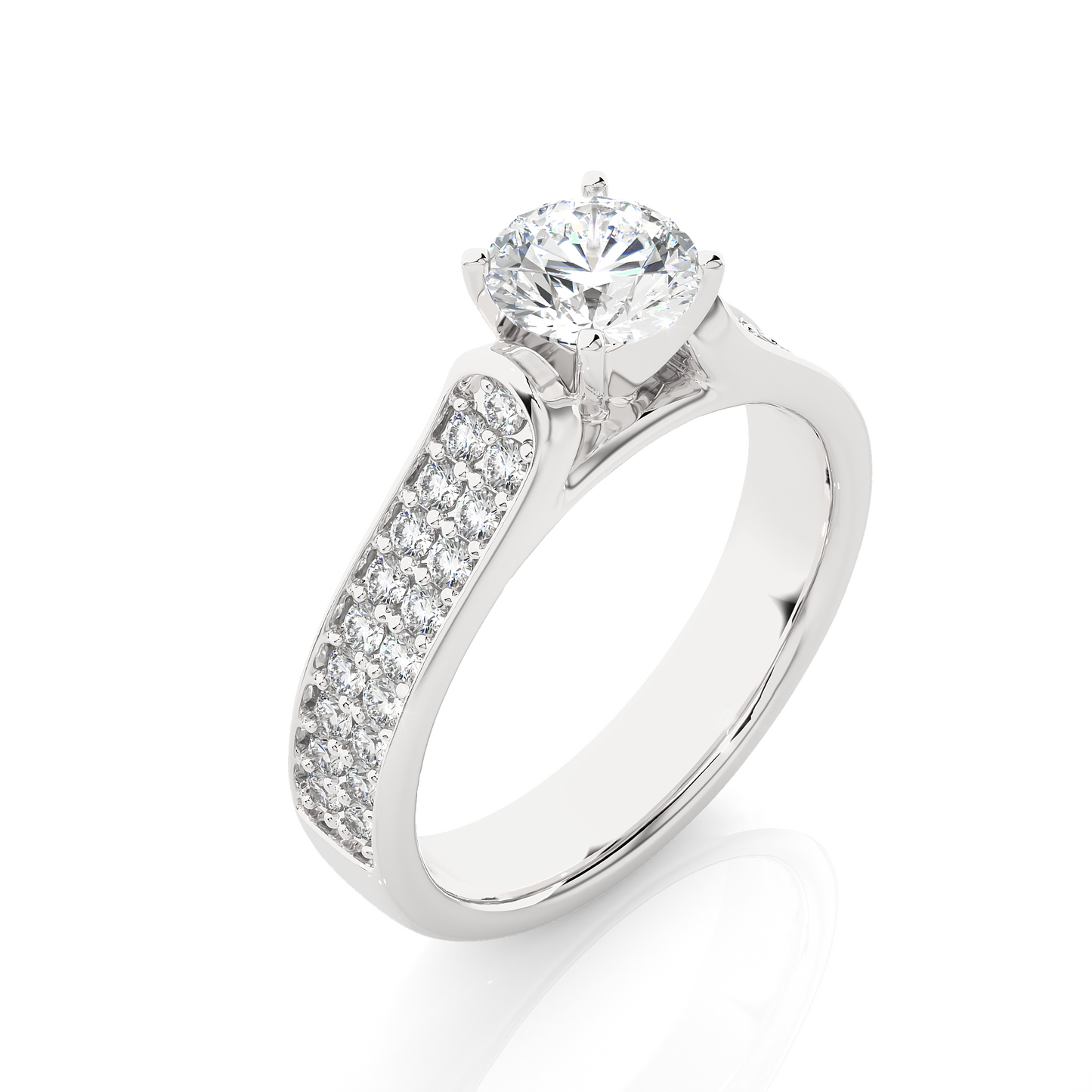 Round Cut Lab Grown Diamond Ring 1.29 CT IGI Certified Pave & Side Stones Anniversary ring her