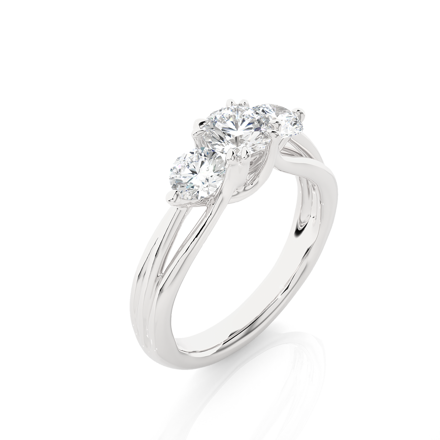 3 Stone Round Shape Ring, Lab Grown 14k Solid Gold Ring, Handmade Jewelry For Her