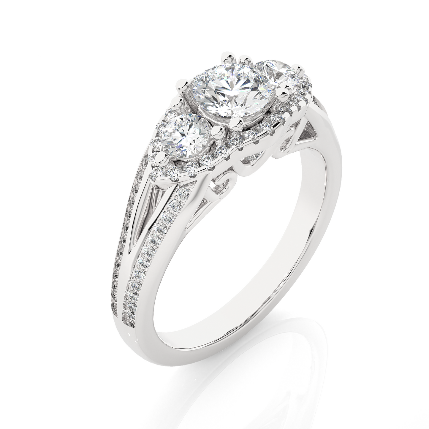 1.13 CT Round cut Three Stone Lab Grown Diamond And Also Side Stones Accented Engagement Ring